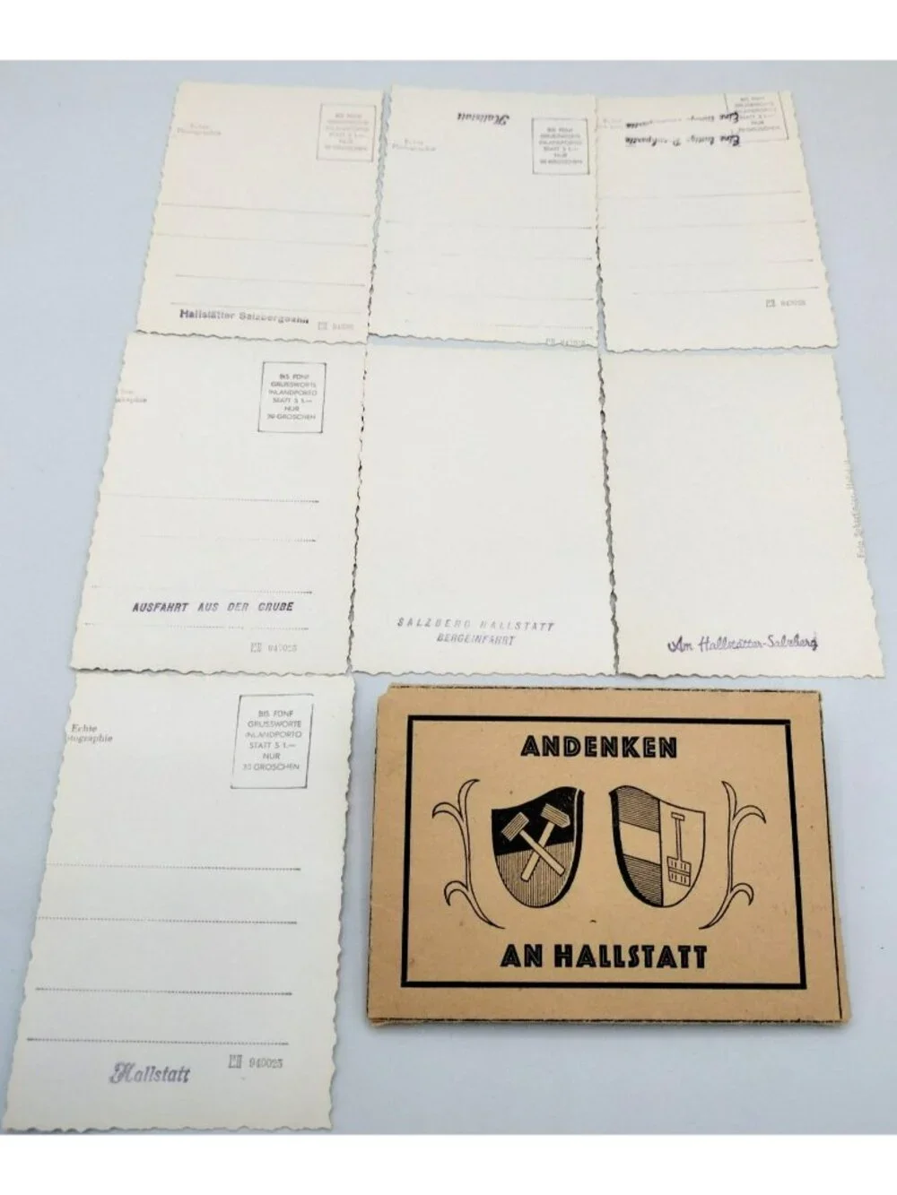 Vintage Andenken an Hallstatt Austria 7 RPPC Postcard Set Salt Mine Souvenir
